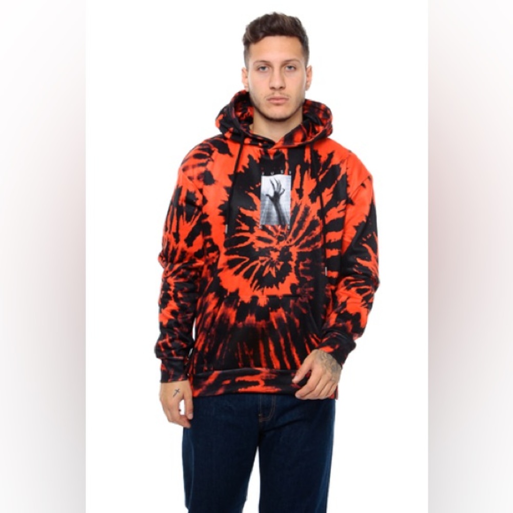 Hype Men's Red Tie Dye Psycho Graphic Print Oversized Hoodie